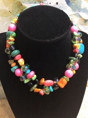 Boho Chic long Beaded Necklace Chunky Crystal Beads Colorful Stones